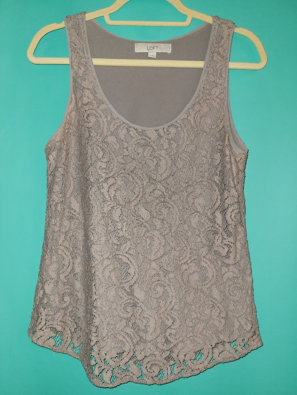 LOFT Taupe Lace Overlay Tank Top